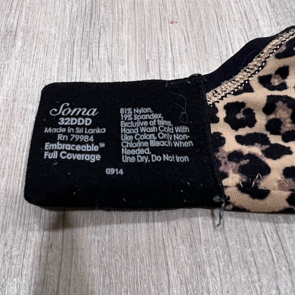 Soma Intimates Leopard Print Embracable Full Coverage Bra - 32DDD - Picture 5 of 5
